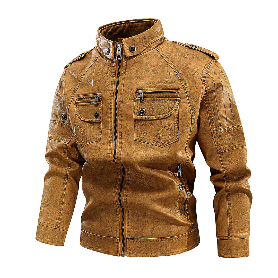 Herren stylische Bikerjacke mit praktischen Taschen und hochgeschlossenem Kragen R&B