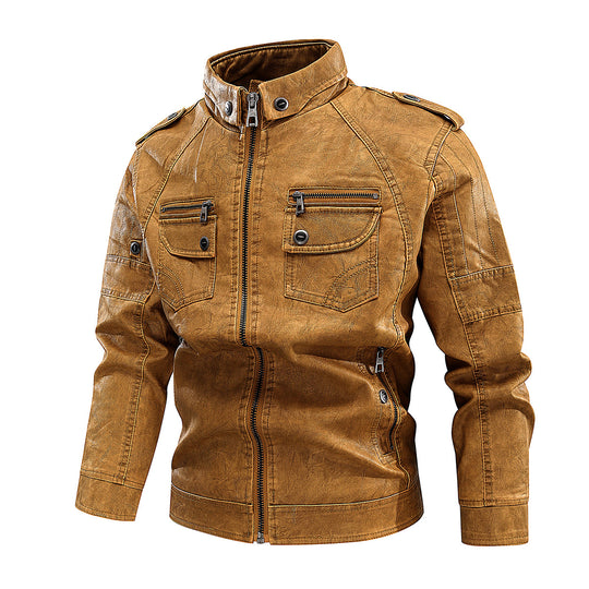 Herren stylische Bikerjacke mit praktischen Taschen und hochgeschlossenem Kragen R&B