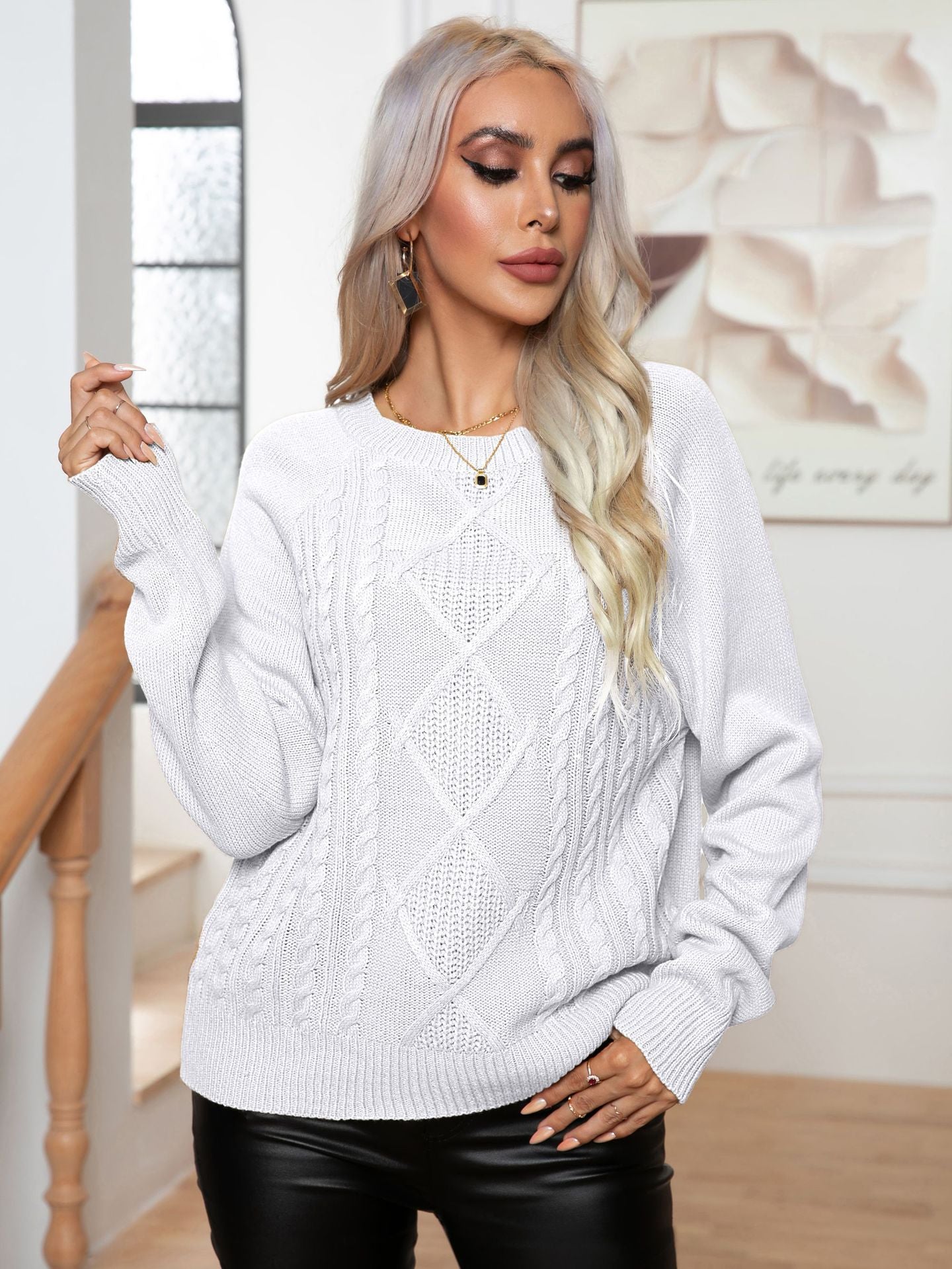 Damen Strickpullover mit strukturiertem Zopfmuster R&B