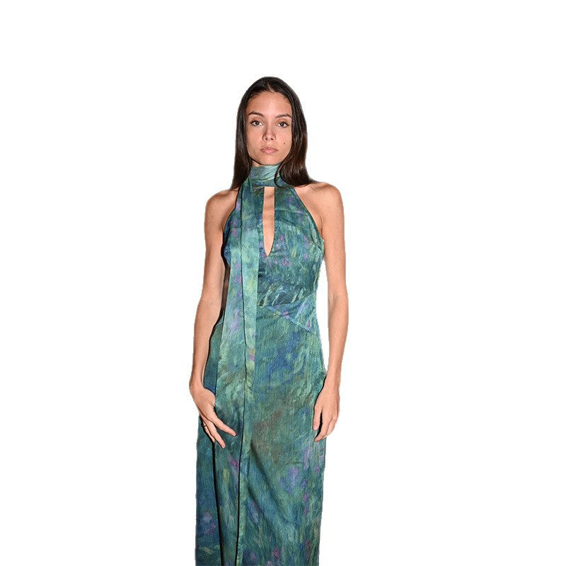 Damen Elegantes Maxikleid mit modernem Kragen und fließendem Schnitt R&B