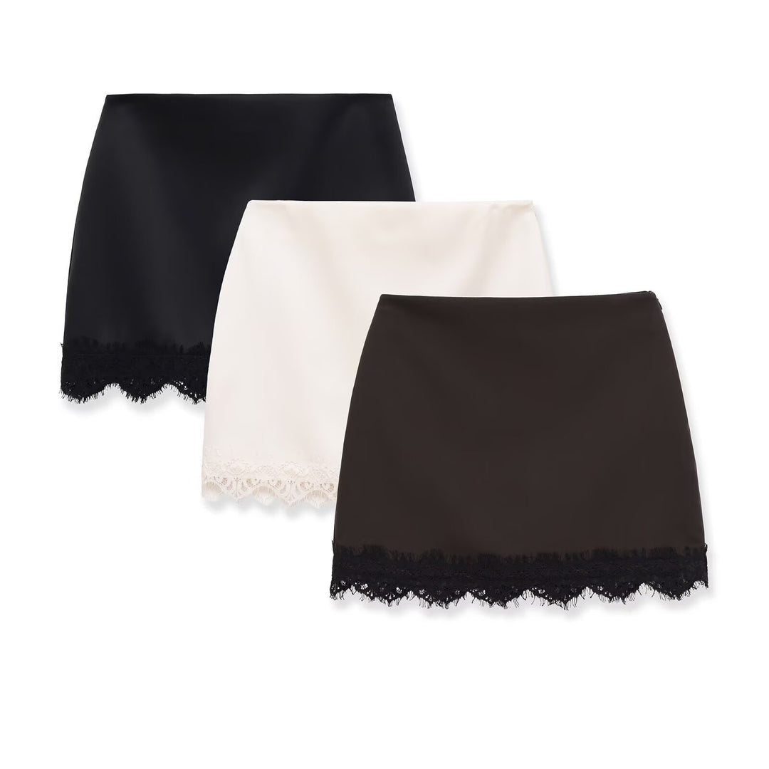 Damen eleganter Rock mit Spitzenbesatz und strukturiertem Gewebe R&B