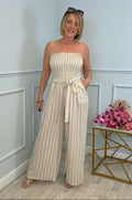 Damen Eleganter Jumpsuit mit gestreiftem Design und Gürtel R&B