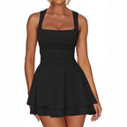 Damen sportliches Kleid mit Raffungen und weit schwingendem Rock R&B