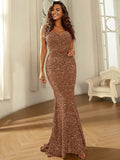Damen Figurbetontes Glitzer-Abendkleid mit herzförmigem Ausschnitt und schwingendem Rock EB