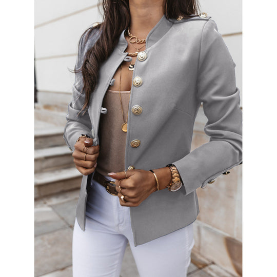 Damen modischer Blazer mit goldenen Knöpfen und schmalem Schnitt R&B