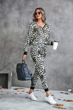 Damen Leo-Print Jogginganzug mit breitem Taillenbund und modischen Bündchen R&B