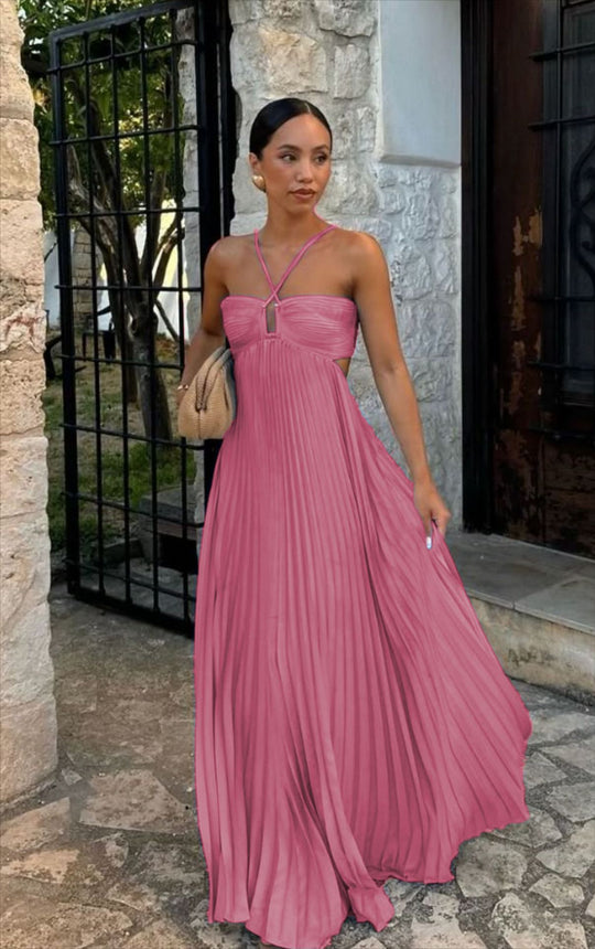 Damen Plisseekleid mit schulterfreiem Design und raffinierten Trägerdetails R&B