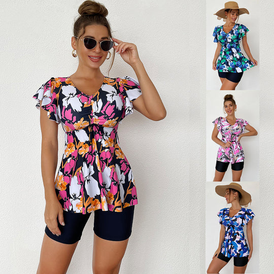Damen Tankini-Set mit modischen Rüschendetails und bequemen Shorts R&B
