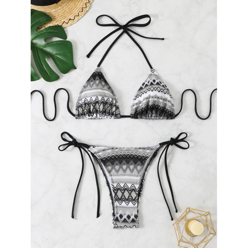 Damen Triangel-Bikini-Set mit farbenfrohem Ethno-Muster R&B