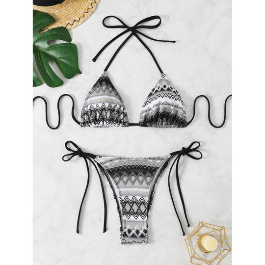 Damen Triangel-Bikini-Set mit farbenfrohem Ethno-Muster R&B
