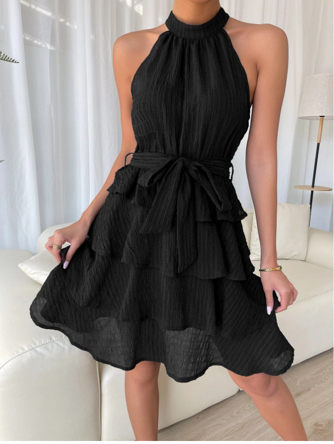 Damen Hochgeschlossenes Volantkleid mit Taillengürtel R&B