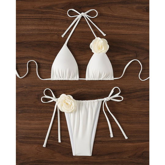 Damen Triangel-Bikini mit dekorativen Rüschen und verstellbaren Bändern R&B