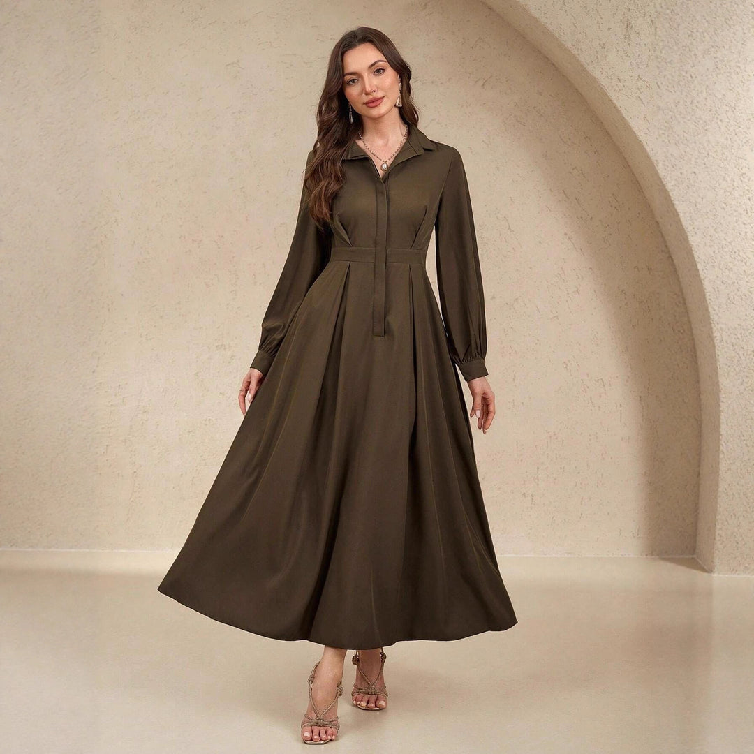 Damen Elegantes Hemdblusenkleid mit schwingendem Rock und praktischen Taschen R&B