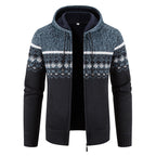 Herren nan gefütterte Strick-Zipjacke im Norwegerstil mit Kapuze und Thermofleece R&B
