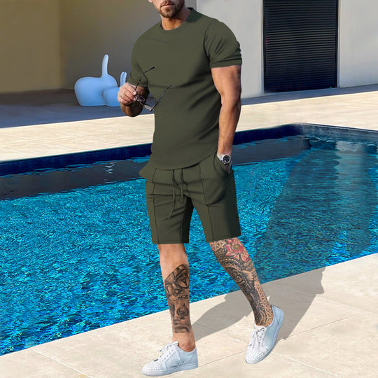 Herren Sportliches Kurzarm-Set aus atmungsaktivem Material mit elastischem Bund und seitlichen Taschen R&B