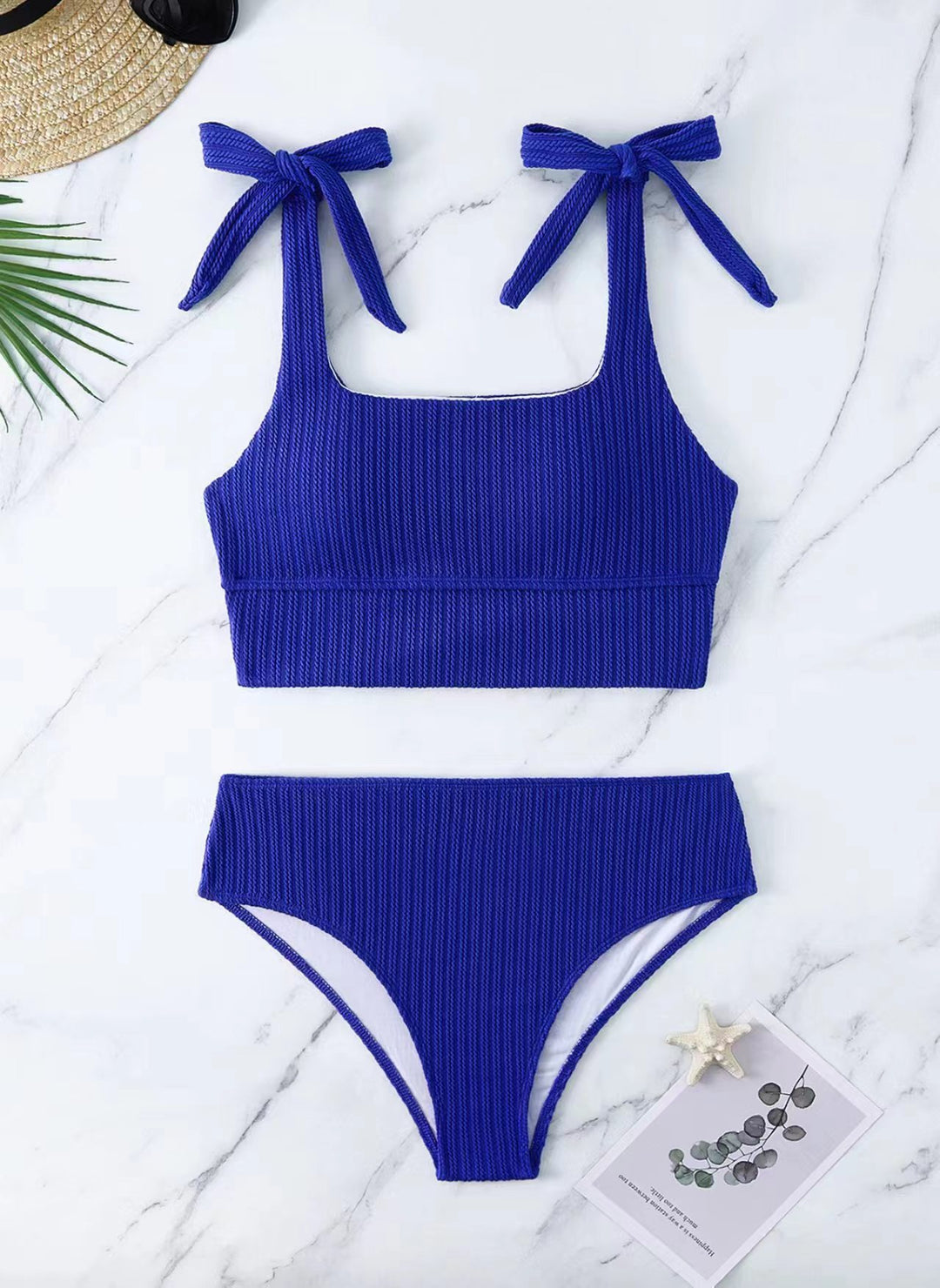 Damen Bikini-Set mit trendigem Rippdesign und verstellbaren Bindeträgern R&B