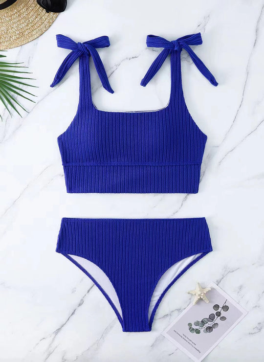 Damen Bikini-Set mit trendigem Rippdesign und verstellbaren Bindeträgern R&B