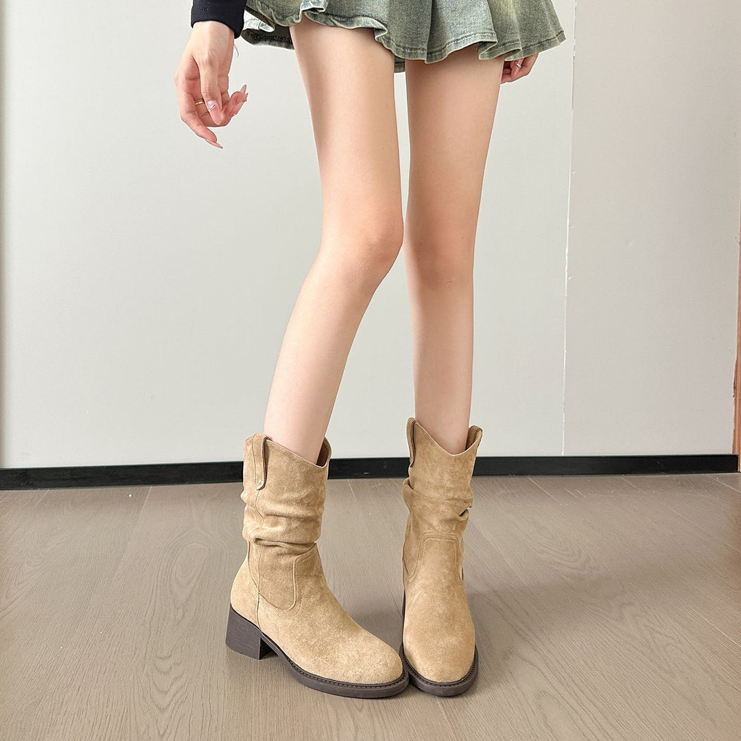 Damen Modische Stiefeletten mit geschmackvollem Raffungselement und leichtem Blockabsatz R&B