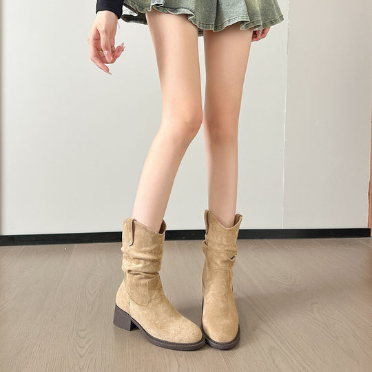 Damen Modische Stiefeletten mit geschmackvollem Raffungselement und leichtem Blockabsatz R&B