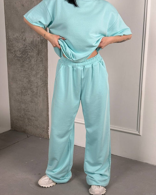 Damen lässiges Baumwoll-Set mit weit geschnittenem Oberteil und bequemen Hosen R&B