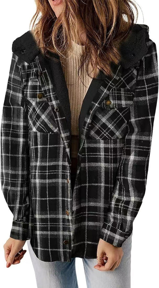 Damen Karierter Flanell-Jacke mit kuscheligem Innenfutter R&B