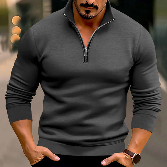 Herren nan taillierter Feinstrickpullover mit kurzem Reißverschluss und Stehkragen R&B