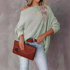 Damen lässiger Off-Shoulder Pullover im Strukturdesign R&B