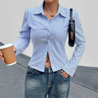 Damen Elegante Bluse mit schmalen Streifen und tailliertem Schnitt R&B
