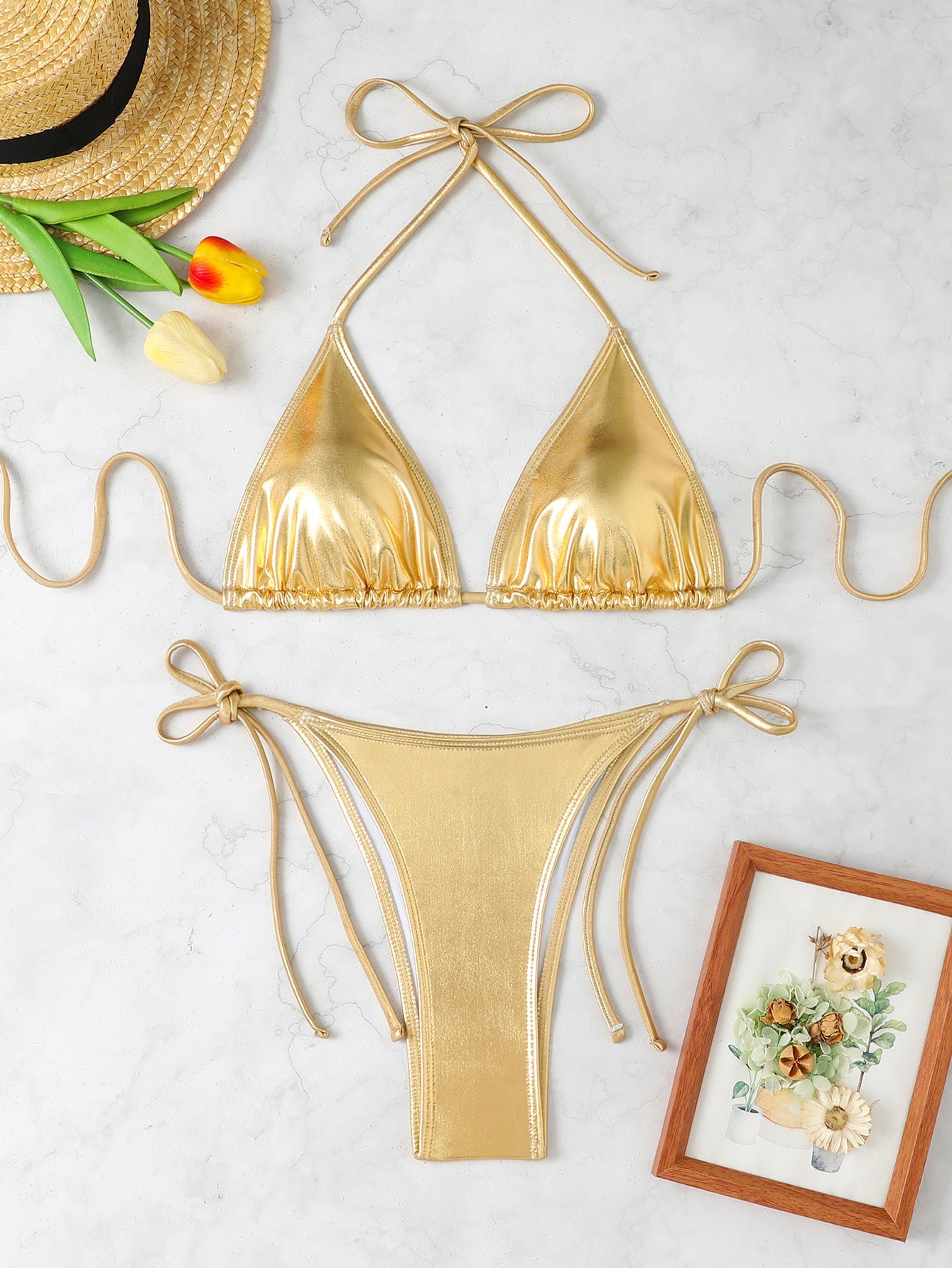Damen Metallic Triangel-Bikini R&B