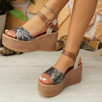 Damen Wedge-Sandalen mit floralen Mustern und verstellbarem Riemen R&B