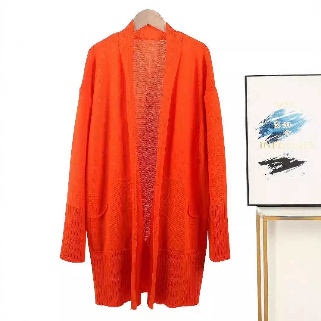 Damen lässiger Strickcardigan mit offenen Vorderteilen und praktischen Taschen