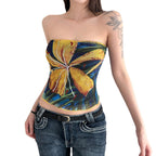 Damen Bandeau-Top mit buntem floralen Druck und elastischem Saum R&B