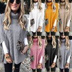 Damen Strickponcho mit hohem Kragen und dekorativem Zopfmuster