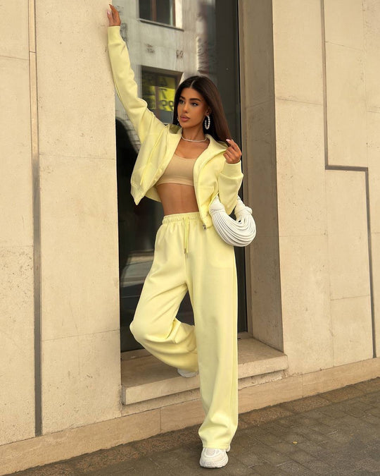 Damen lässiges Freizeit-Set aus cropped Jacke und bequemen Oversized-Hosen R&B