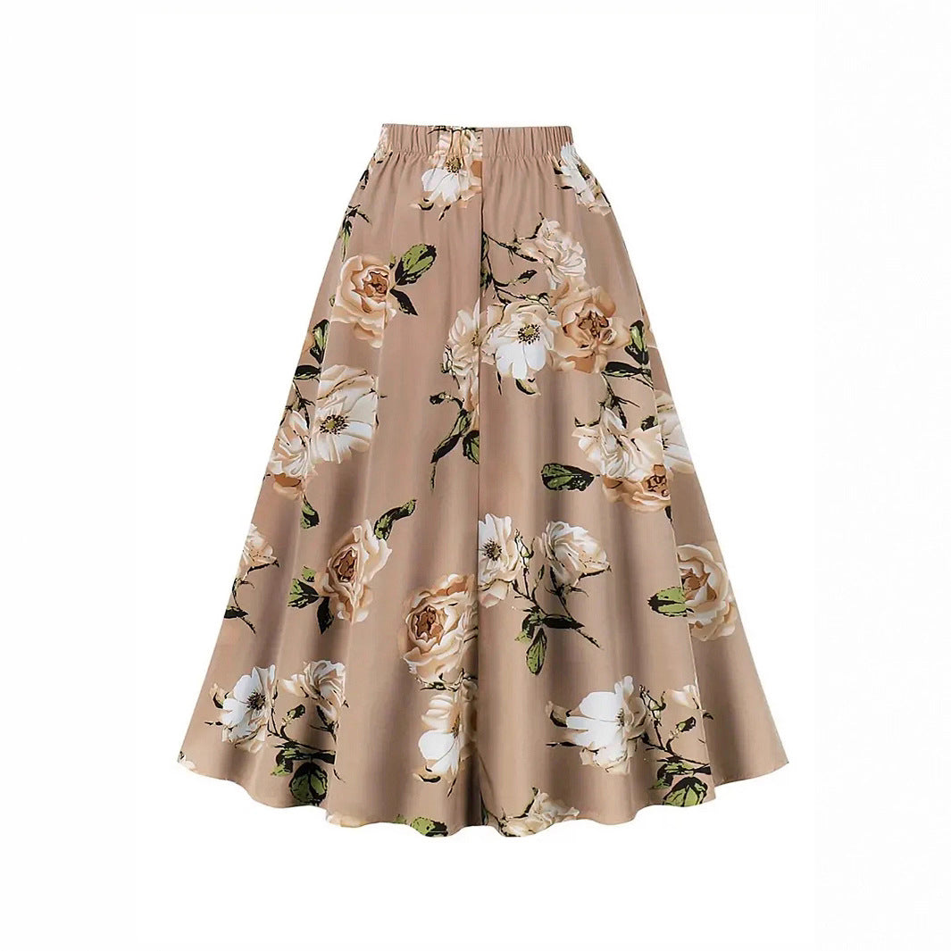 Damen Maxi-Rock mit floralem Muster und taillierter Schleife R&B