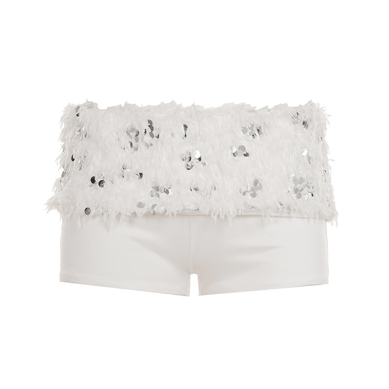 Damen Spitzen-Crop-Top mit glitzernden Pailletten R&B