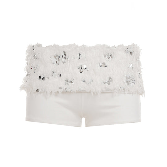 Damen Spitzen-Crop-Top mit glitzernden Pailletten R&B