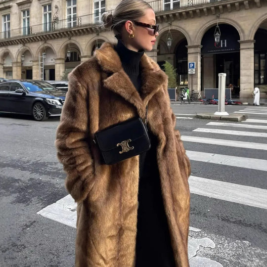 Damen Luxuriöse Kunstfelljacke mit elegantem Revers R&B