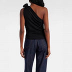 Damen asymmetrisches Top mit Raffungen und floralem Detail R&B