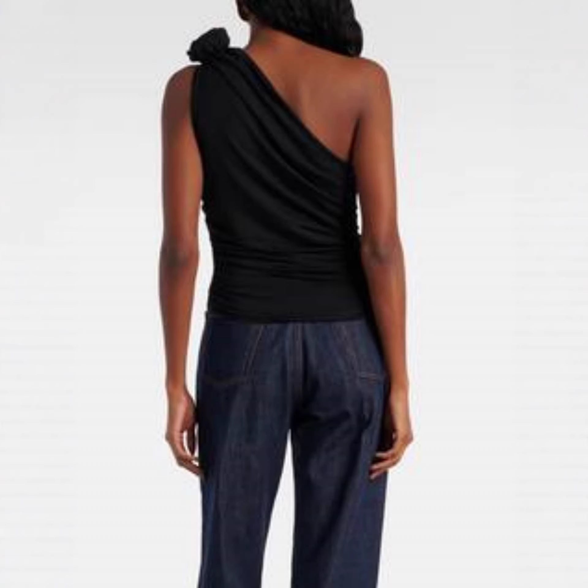 Damen asymmetrisches Top mit Raffungen und floralem Detail R&B
