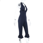 Damen Eleganter Jumpsuit mit hochgeschlossenem Design und Rüschendetails R&B