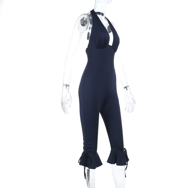 Damen Eleganter Jumpsuit mit hochgeschlossenem Design und Rüschendetails R&B