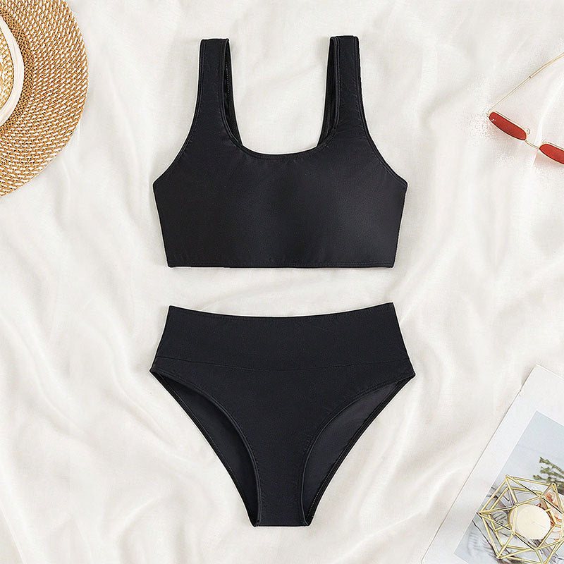 Damen Sport-Bikini mit hohem Bund und breiten Trägern