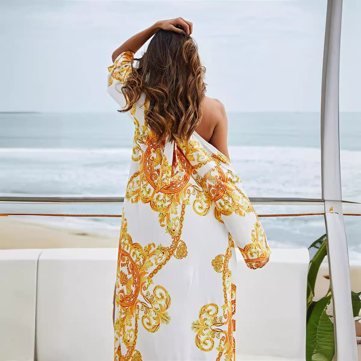 Damen Luxuriöser Strandkimono mit elegantem Barockmuster R&B