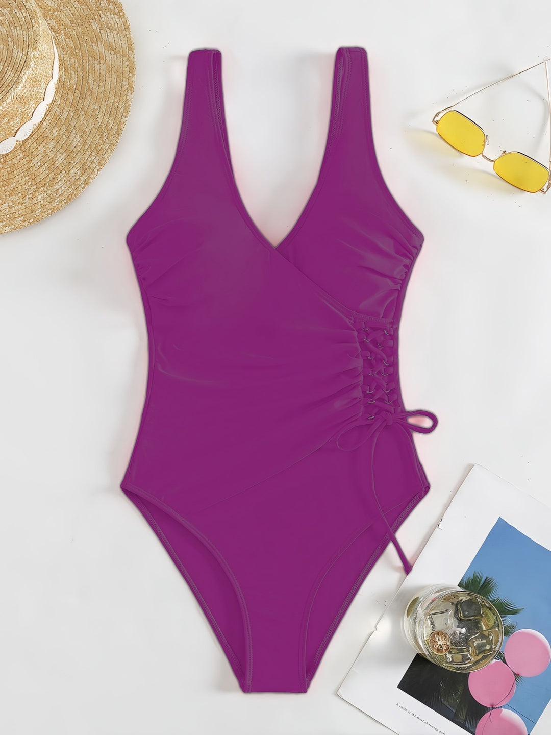 Damen Einteiliger Badeanzug mit raffiniertem Wickeldesign R&B