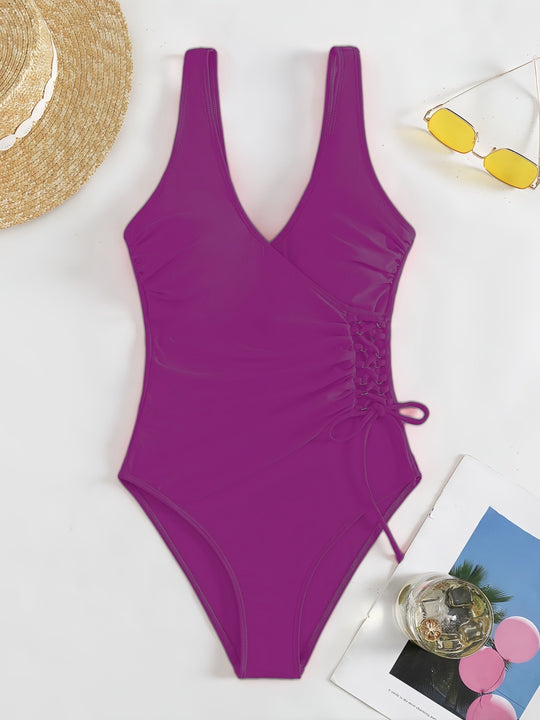 Damen Einteiliger Badeanzug mit raffiniertem Wickeldesign R&B