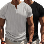 Herren Kurzarm Henley-T-Shirt mit strukturiertem Rippdesign Heidi-Mode