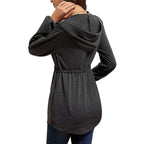 Damen lässige Oversized-Hemdjacke mit Kapuze und Taillenzug R&B