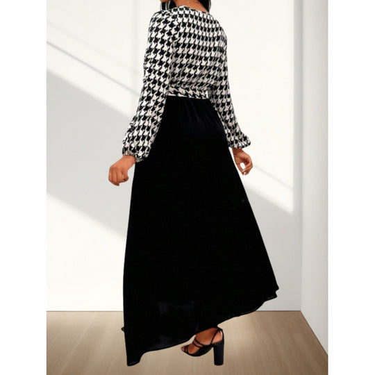Damen Maxi-Kleid mit Kreuzverschluss und elegantem Hahnentrittmuster R&B
