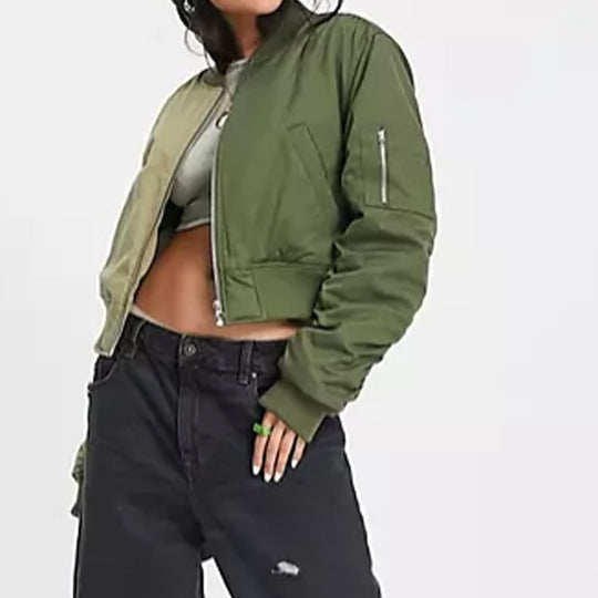 Damen modische Bomberjacke mit verspieltem Patchwork-Design und praktischen Reißverschlusstaschen R&B